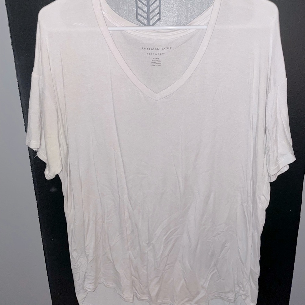 American Eagle Soft and Sexy Tee,Sz M White V-Neck